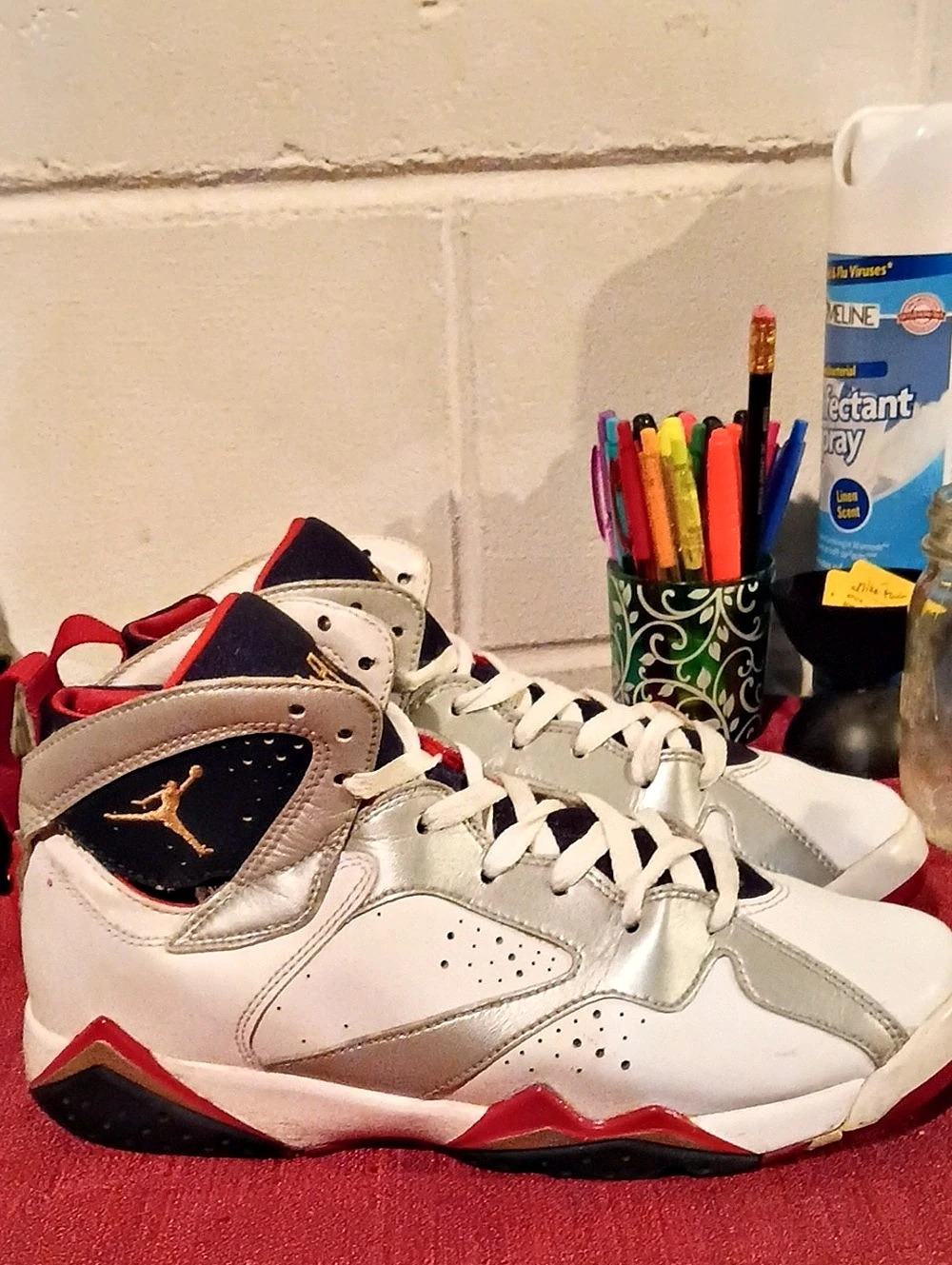 Jordan 7 Retro Sneakers White & Red US 6.5Y